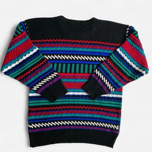 Vintage colorful black geometric grandpa sweater - Picture 2 of 7